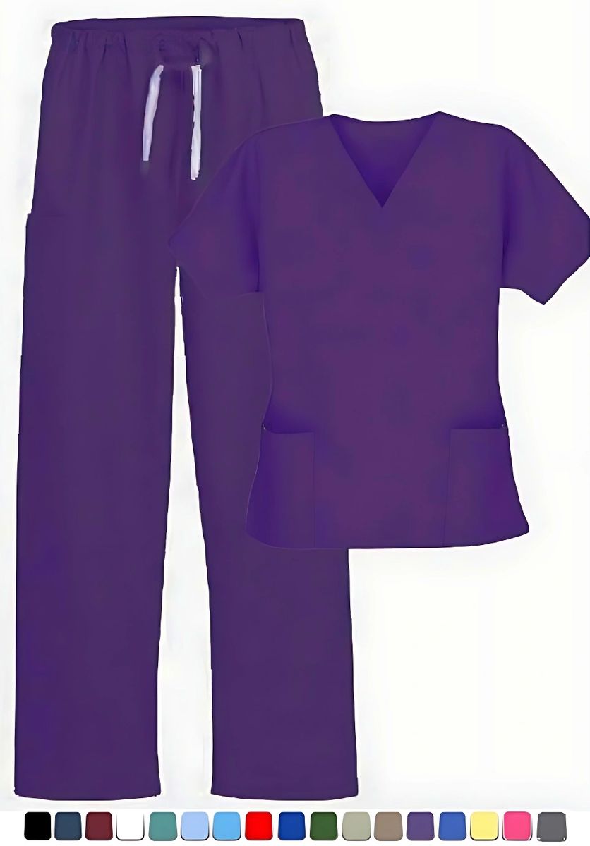 Solid Scrub Sets Women's 2 Cargo And 2 Pocket Scrubs